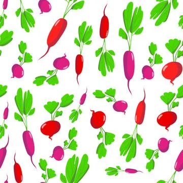 Cartoon vector seamless radish pattern on white background. Stock Illustration
