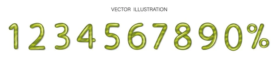 Cartoon vector set of 3d green numbers. Vector illustration Stock Illustration