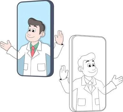 Cartoon Vector of Smartphone with Doctor Explaining on Screen for Online Me.. Stock Illustration