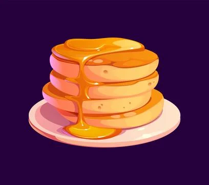 Cartoon vector stack of golden pancakes on plate Illustrazione stock