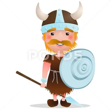 Cartoon vector Viking warrior with red hair Stock Illustration