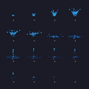 Cartoon vector water splash with drops fx animation frames sprite sheet Stock Illustration