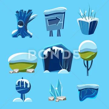 Cartoon Vector Winter Game Nature Elements Stock Illustration