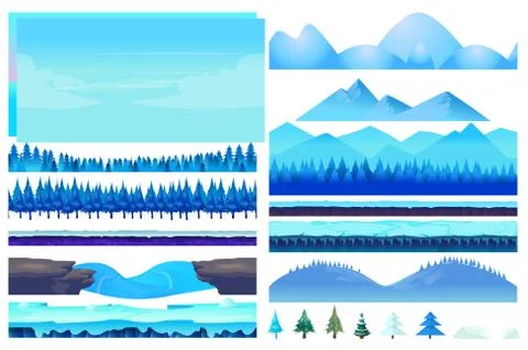 Cartoon vector winter game Nature Elements set イラスト素材
