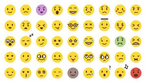 Cartoon vector yellow flat emoji set isolated Stock Illustration
