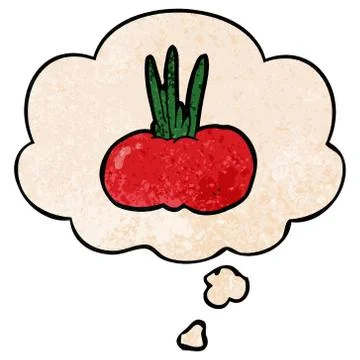 Cartoon vegetable and thought bubble in grunge texture pattern style Stock Illustration