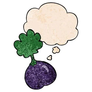 Cartoon vegetable and thought bubble in grunge texture pattern style Illustrazione stock