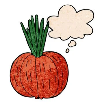 Cartoon vegetable and thought bubble in grunge texture pattern style Stockillustratie