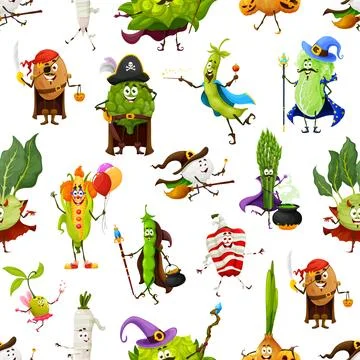Cartoon vegetable characters seamless pattern Illustrazione stock