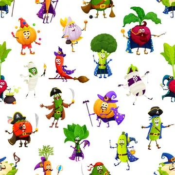 Cartoon vegetable characters seamless pattern Stock Illustration