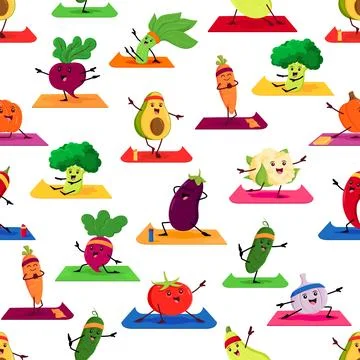 Cartoon vegetable characters on yoga, pattern Stock Illustration