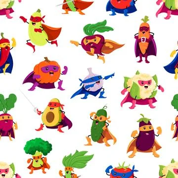 Cartoon vegetable superhero characters pattern Illustrazione stock