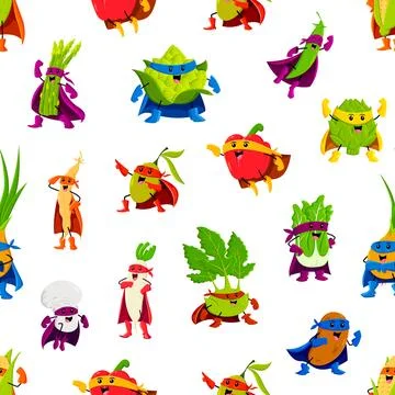 Cartoon vegetable superhero characters pattern Illustrazione stock