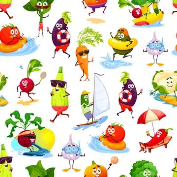 Cartoon vegetables on beach seamless pattern Illustrazione stock