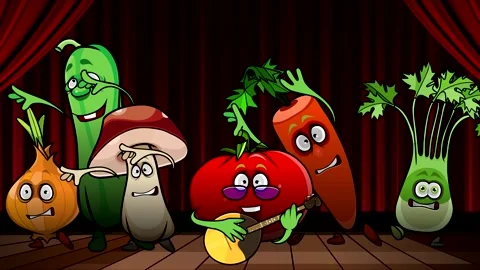 Cartoon vegetables sing and dance merrily on stage 動画素材 171066829