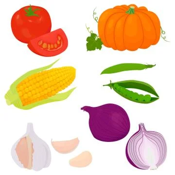 Cartoon vegetables vector icon set isolated Stock Illustration