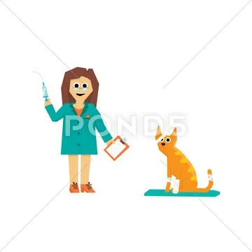 Cartoon Veterinarian with a Cat. Vector Illustration Stock Illustration