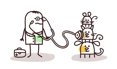 Cartoon veterinary with pets Stock Illustration