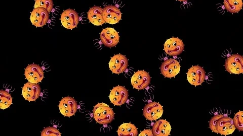 Cartoon Virus Characters Falling Against a Solid Black Background Stock Footage 341550051