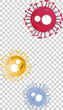 Cartoon virus particles are floating on transparent background showing red Stock Illustration