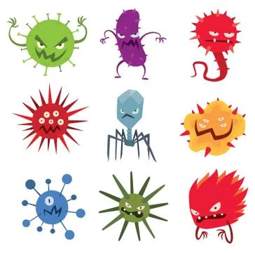 Cartoon viruses characters vector set Stockillustratie
