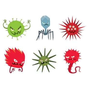 Cartoon viruses characters vector set 스톡 일러스트