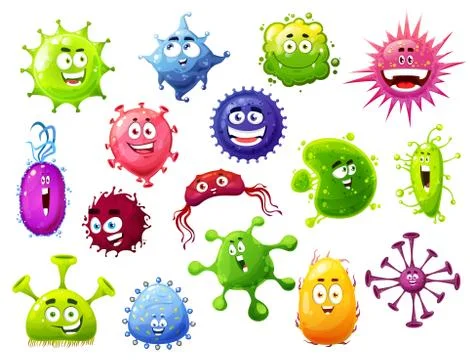 Cartoon viruses, vector cute bacteria and germs Stock Illustration