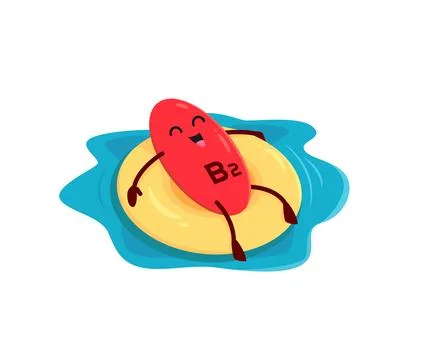 Cartoon vitamin B2 character on float ring 스톡 일러스트