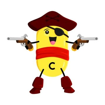 Cartoon vitamin C corsair, Ascorbic Acid pirate Stock Illustration