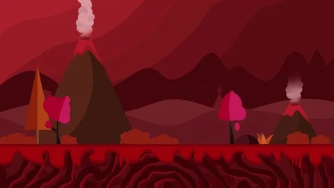 Cartoon Volcano erupting Animation Loop. volcano landscape background. Stock Footage