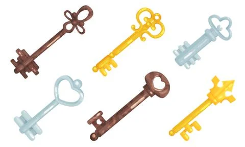 Cartoon Volume Keys Vector Set. Home Security Concept 스톡 일러스트