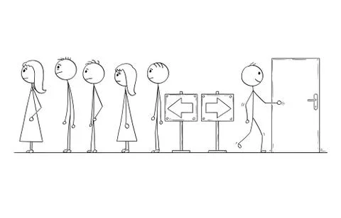 Cartoon of Waiting in Line or Queue or Looking for Another Way Illustrazione stock
