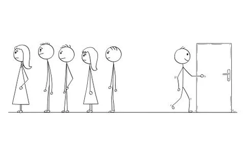 Cartoon of Waiting in Line or Queue or Looking for Another Way Illustrazione stock