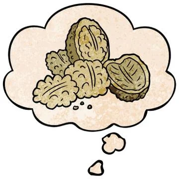 Cartoon walnuts and thought bubble in grunge texture pattern style 스톡 일러스트