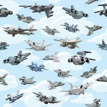 Cartoon warplanes seamless pattern Stock Illustration