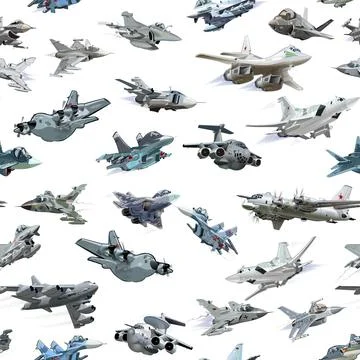 Cartoon warplanes seamless pattern Stock Illustration