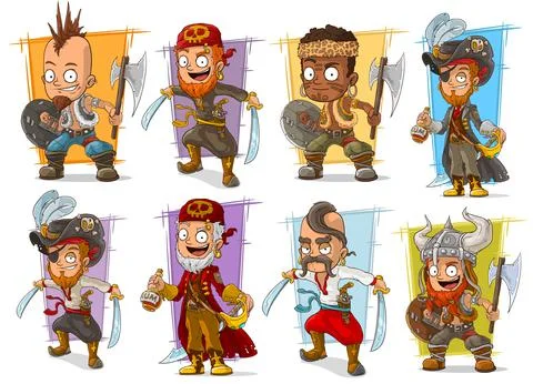 Cartoon warrior with sword and axe character set Stock Illustration