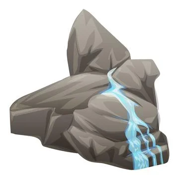 Cartoon water cascading down grey rocks in nature Stock Illustration