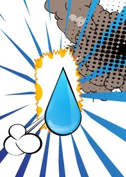 Cartoon Water Drop, comic book Raindrop. Retro vector comics pop art design. イラスト素材