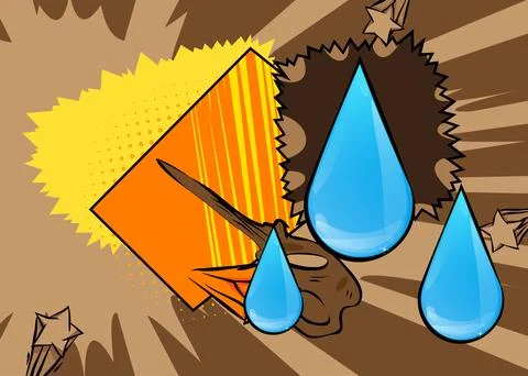 Cartoon Water Drop, comic book Raindrop. Retro vector comics pop art design. Stock Illustration