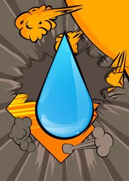 Cartoon Water Drop, comic book Raindrop. Retro vector comics pop art design. Stock Illustration