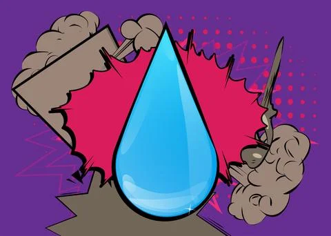 Cartoon Water Drop, comic book Raindrop. Retro vector comics pop art design. イラスト素材