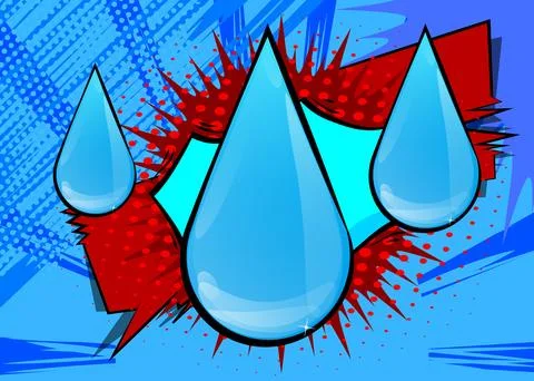 Cartoon Water Drop, comic book Raindrop. Retro vector comics pop art design. イラスト素材