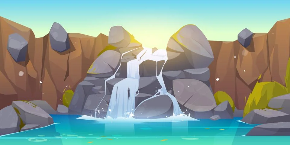 Cartoon waterfall and rocks Stock Illustration
