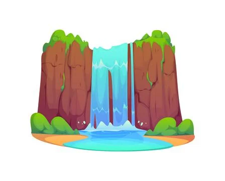 Cartoon waterfall water cascade, vector rocky hill Stock Illustration