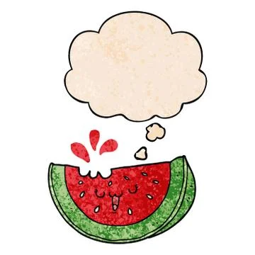 Cartoon watermelon and thought bubble in grunge texture pattern style 库存插图
