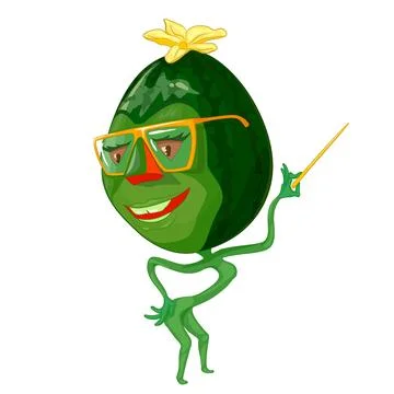 Cartoon watermelon with glasses holding pointer in his hand.  Stock Illustration
