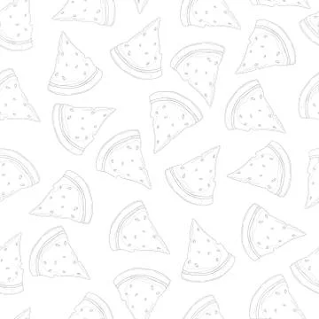 Cartoon watermelon slice seamless pattern template in black and white Stock Illustration