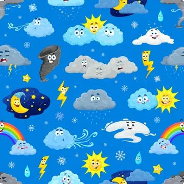 Cartoon weather characters seamless pattern Stock Illustration