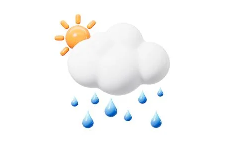 Cartoon weather forecast, cloudy to light rain, 3d rendering. Ilustración de archivo
